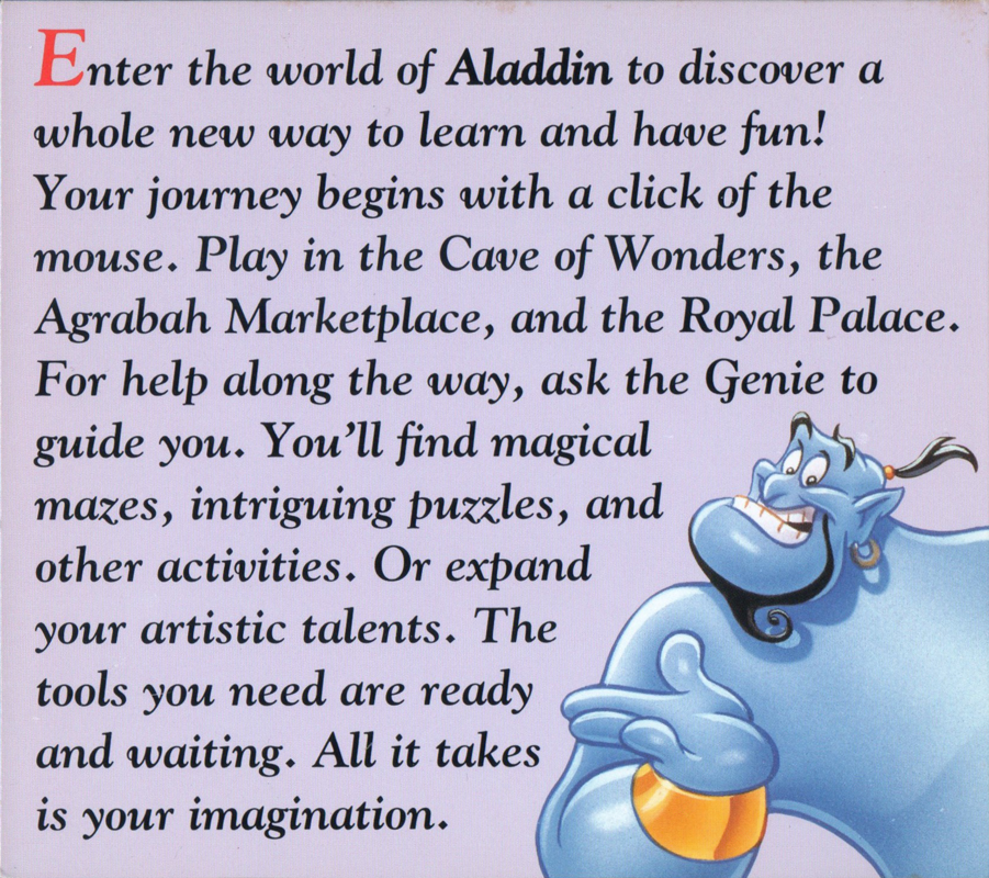 Other for Disney's Activity Center: Aladdin (Windows 16-bit): CD Case Inside