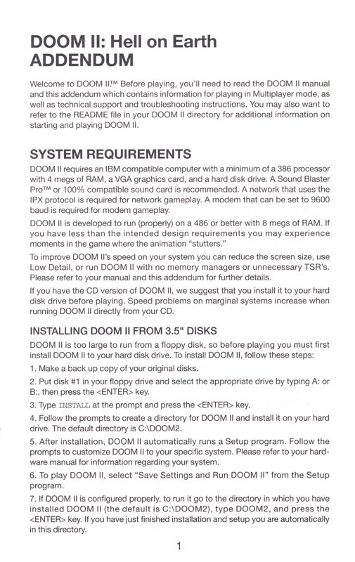 Extras for Doom II (DOS) (CD-ROM Version): Addendum - Front