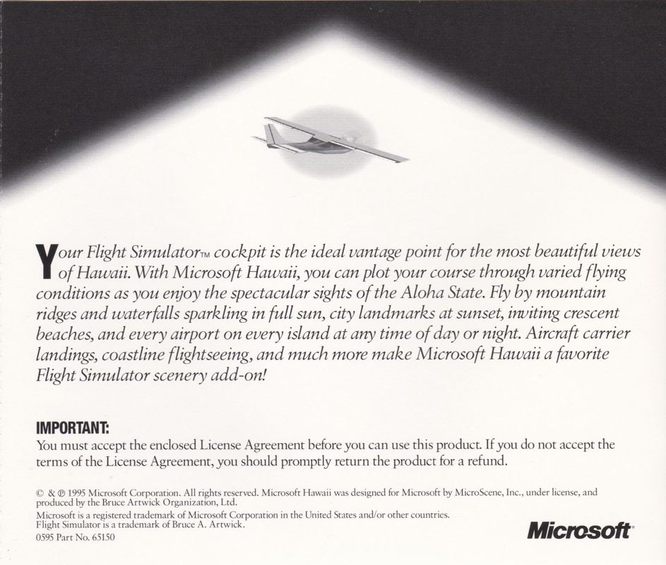 Inside Cover for Microsoft Hawaii: Scenery Enhancement for Microsoft Flight Simulator (DOS): Jewel Case: Back