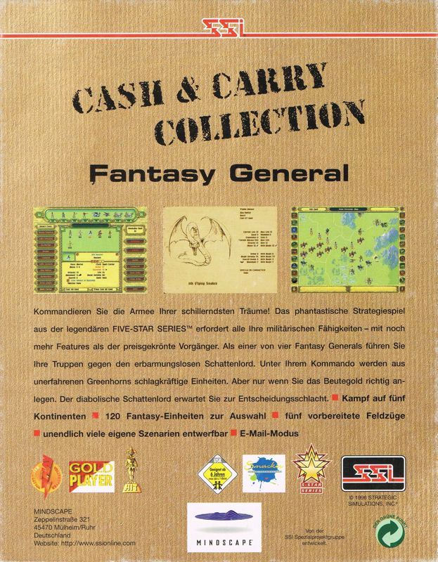 Back Cover for Fantasy General (DOS) (Cash & Carry Collection)