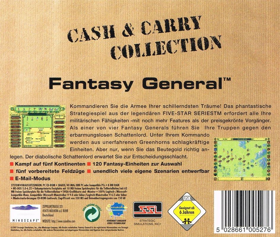 Other for Fantasy General (DOS) (Cash & Carry Collection): Jewel Case - Back