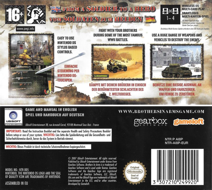 Back Cover for Brothers in Arms DS (Nintendo DS)