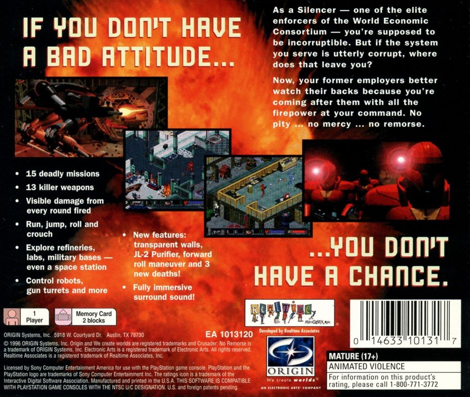 Back Cover for Crusader: No Remorse (PlayStation)