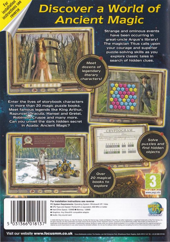 Back Cover for Azada: Ancient Magic (Windows) (FOCUS Multimedia release)