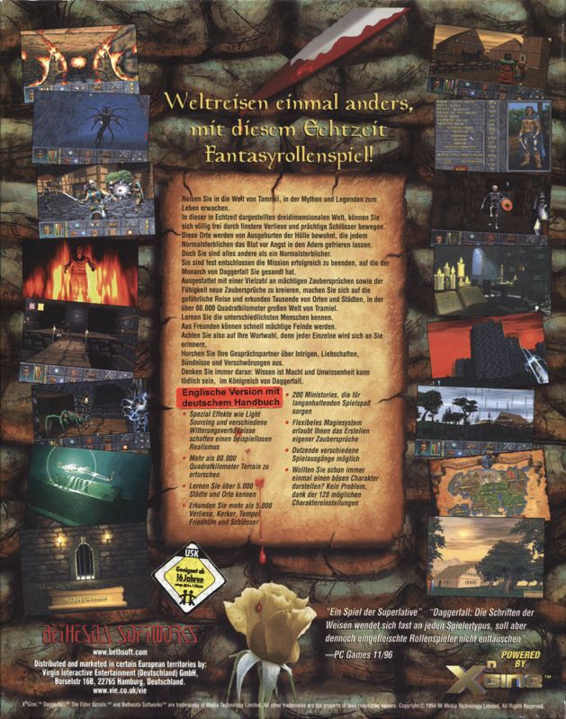 Back Cover for The Elder Scrolls: Chapter II - Daggerfall (DOS) (English version with German manual)