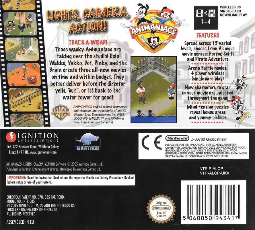 Back Cover for Animaniacs: Lights, Camera, Action! (Nintendo DS)