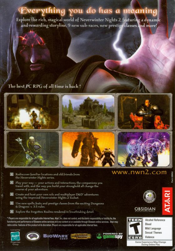 Back Cover for Neverwinter Nights 2 (Windows)