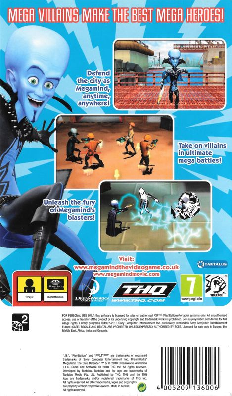 Back Cover for Megamind: The Blue Defender (PSP)