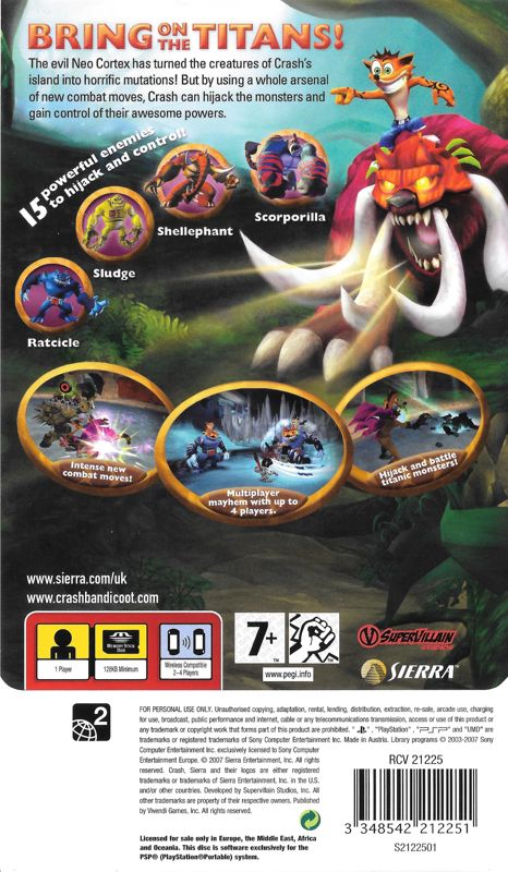 Back Cover for Crash of the Titans (PSP)