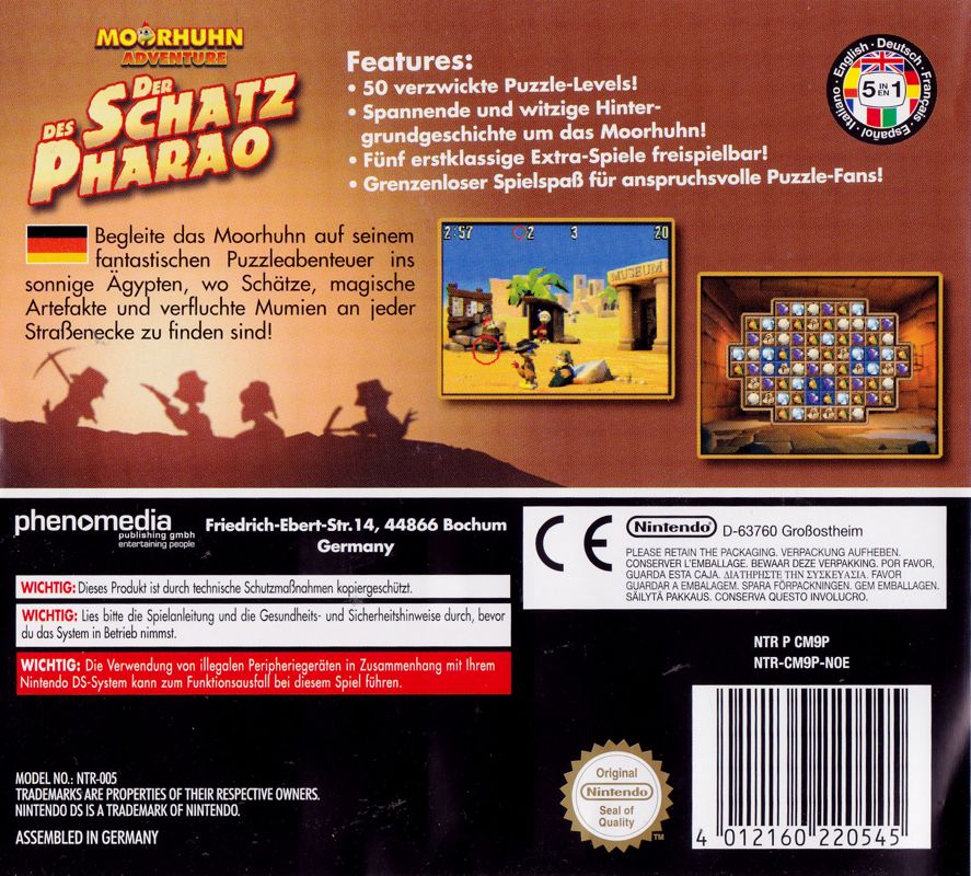 Back Cover for Crazy Chicken Adventure: The Pharaoh's Treasure (Nintendo DS)