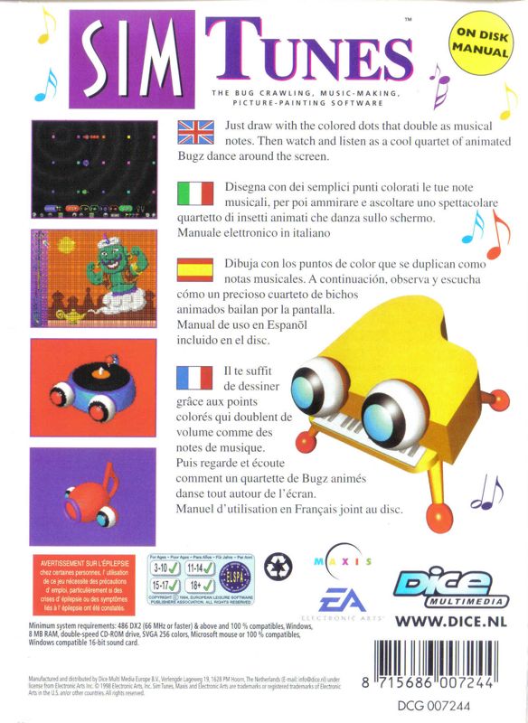 Back Cover for SimTunes (Windows) (Dice Multimedia release)