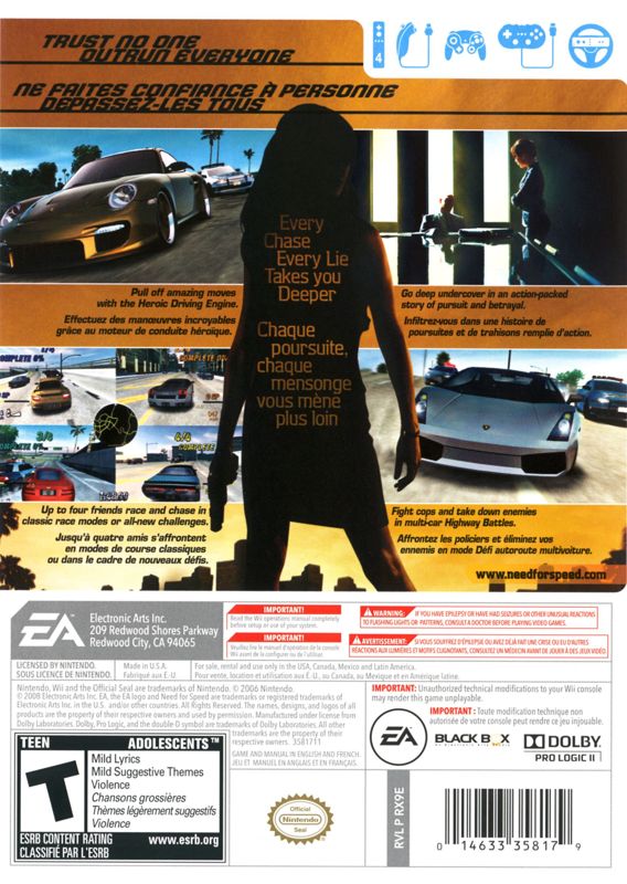 Back Cover for Need for Speed: Undercover (Wii)