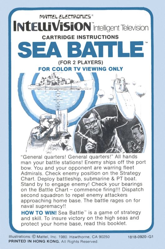 Manual for Sea Battle (Intellivision): Front