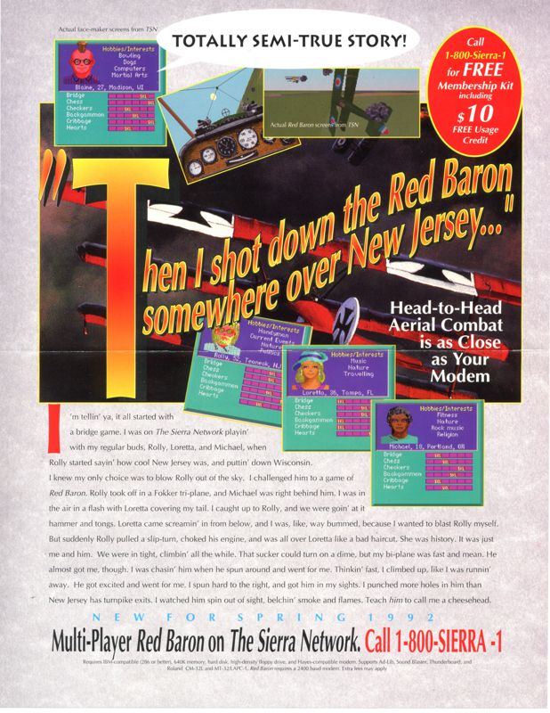 Advertisement for Aces of the Pacific (DOS) (v1.0 5.25" Disk release): Red Baron