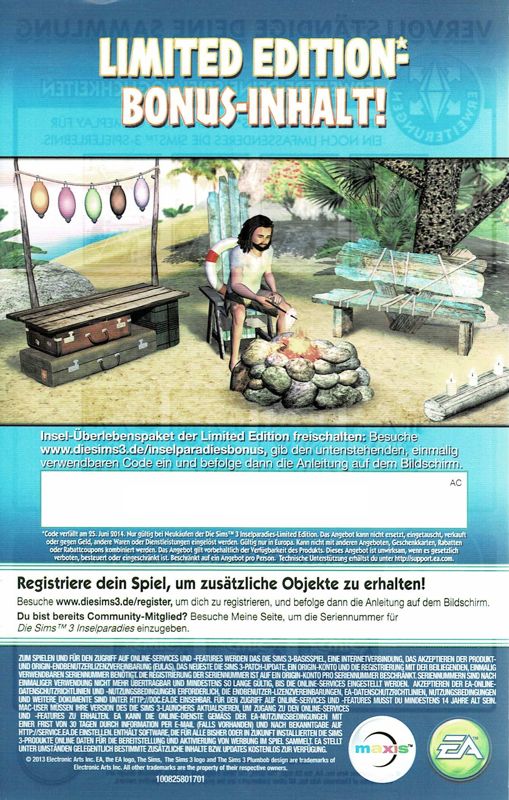 Extras for The Sims 3: Island Paradise (Limited Edition) (Macintosh and Windows): Bonus Code - Front