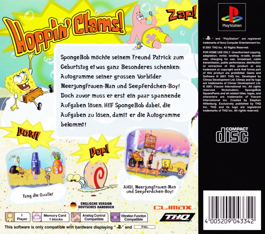 Back Cover for SpongeBob SquarePants: SuperSponge (PlayStation) (Re-release)