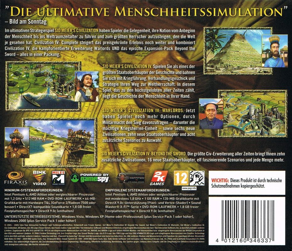 Other for Sid Meier's Civilization IV: Complete (Windows) (Software Pyramide release): Jewel Case - Back