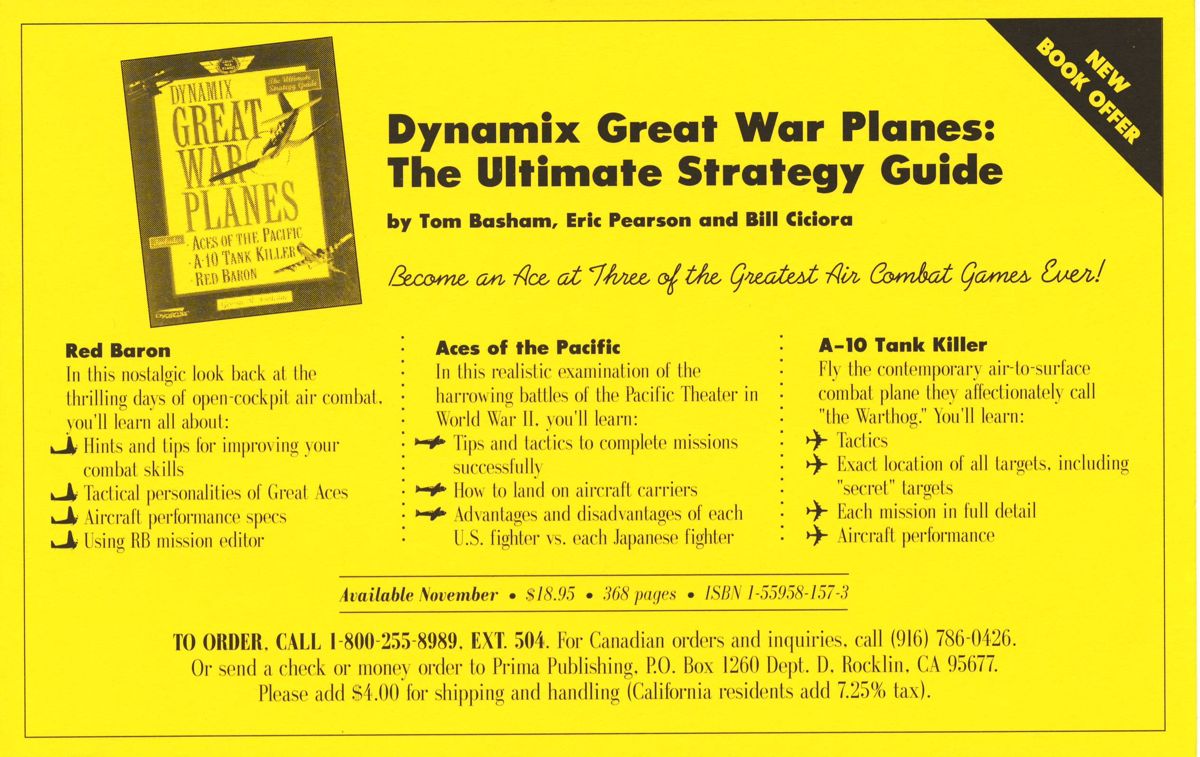 Advertisement for Aces of the Pacific: Expansion Disk - WWII: 1946 (DOS) (v1.0 VGA 3.5" Disk release): Strategy Guide