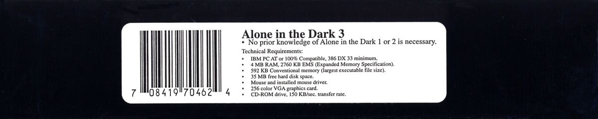 Spine/Sides for Alone in the Dark 3 (DOS): Bottom