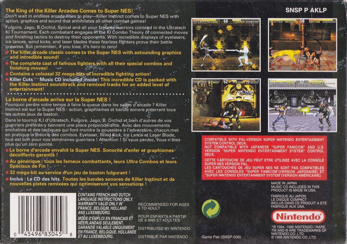 Back Cover for Killer Instinct (SNES)