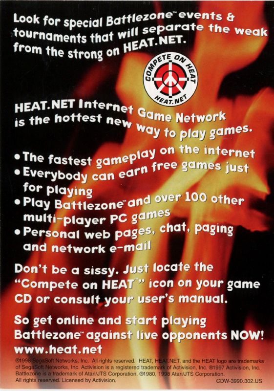Advertisement for Battlezone (Windows): Heat.net - Back