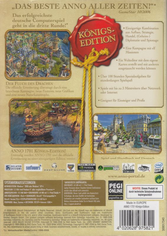 Back Cover for 1701 A.D.: Gold Edition (Windows)