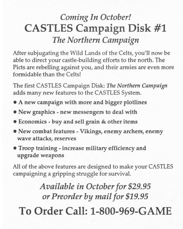 Advertisement for Castles (DOS): Castles Campaign Disk