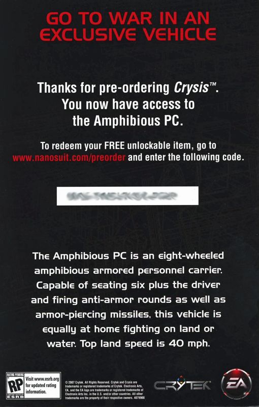 Extras for Crysis (Windows) (Pre-order release): DLC - Back