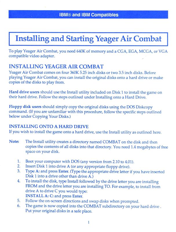 Extras for Chuck Yeager's Air Combat (DOS): Installation - Front