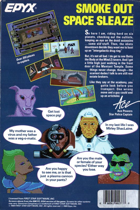 Back Cover for Omnicron Conspiracy (DOS) (5.25" release)