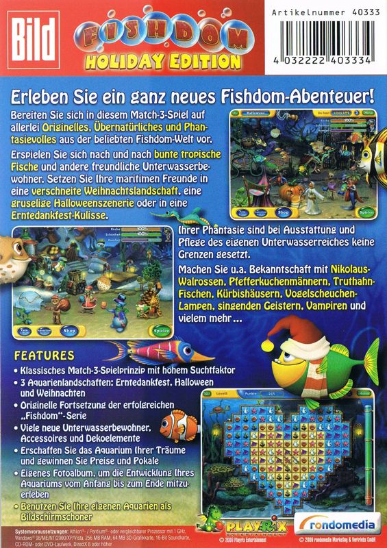 Back Cover for Fishdom: Holiday Edition (Windows) (Bild release)