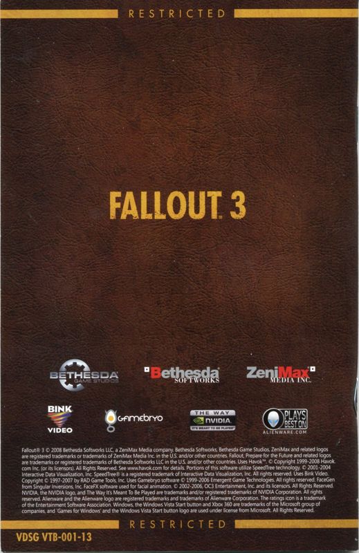 Manual for Fallout 3 (Windows): Back