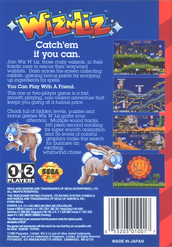 Back Cover for Wiz 'n' Liz (Genesis)
