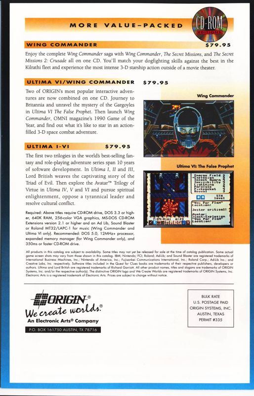 Advertisement for Wing Commander: Privateer (DOS): Catalog - Back