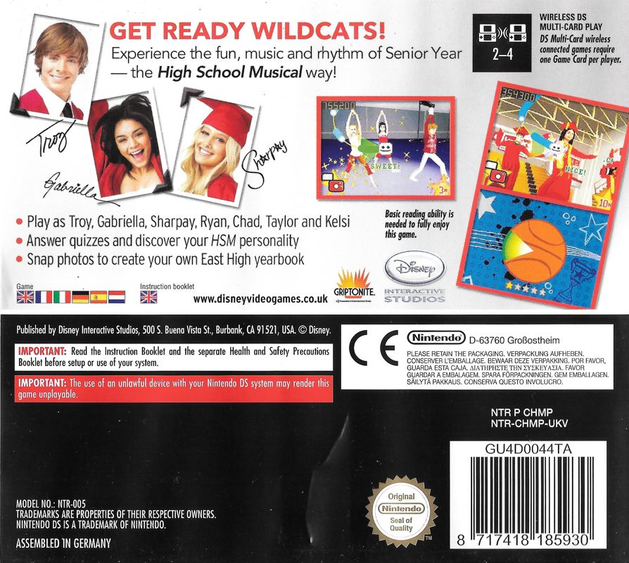 Back Cover for High School Musical 3: Senior Year (Nintendo DS)