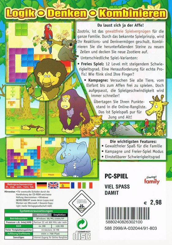 Back Cover for Zootrix (Windows)