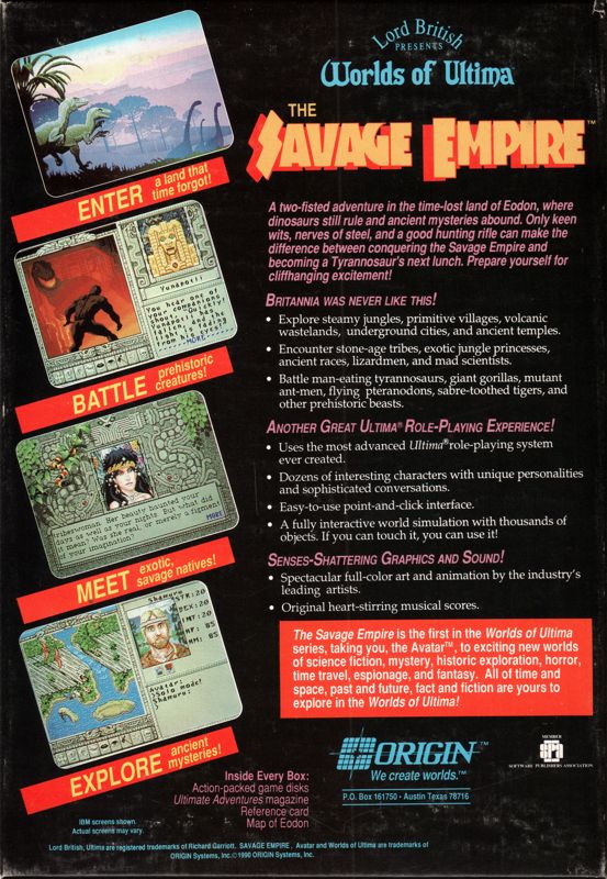 Back Cover for Worlds of Ultima: The Savage Empire (DOS)
