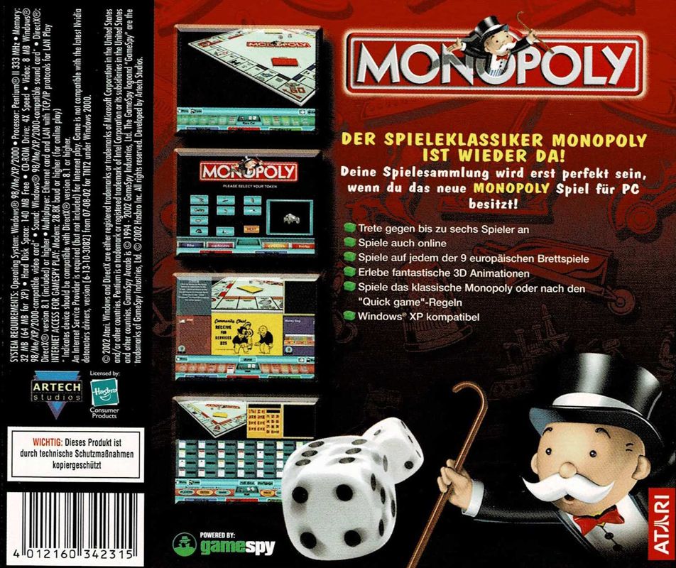 Other for Monopoly (Windows) (Re-release): Jewel Case - Back