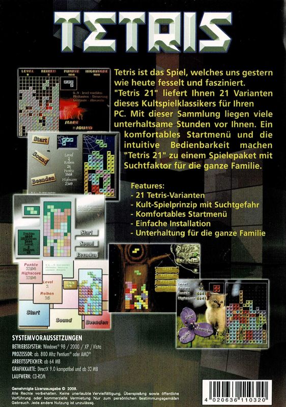 Back Cover for Tetris: 21 Spiele (Windows)