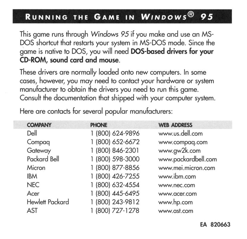 Extras for Crusader: No Remorse (DOS) (CD-ROM Classics): Help Windows 95