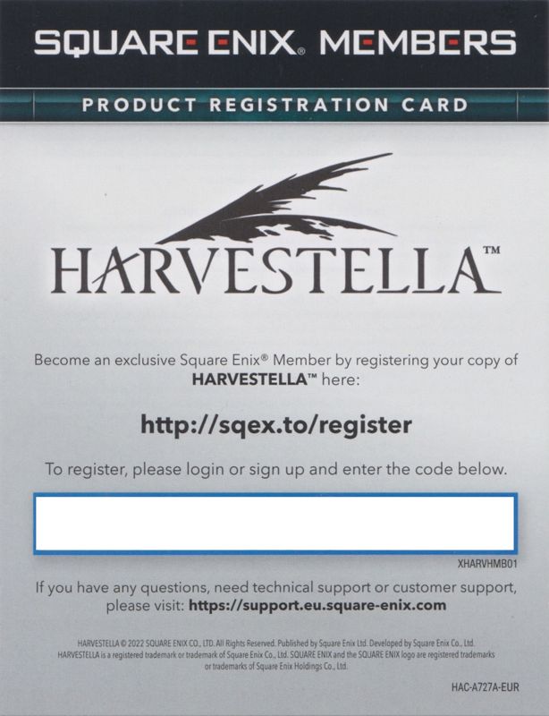 Extras for Harvestella (Nintendo Switch): Square Enix Registration Leaflet - Front
