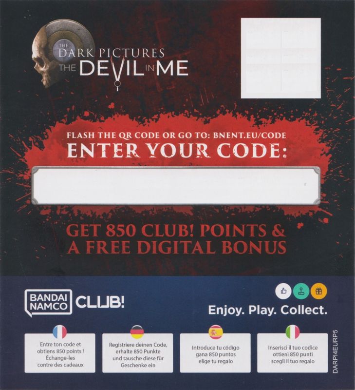 Extras for The Dark Pictures Anthology: The Devil in Me (PlayStation 5): Bandai Namco Club Booklet - Front