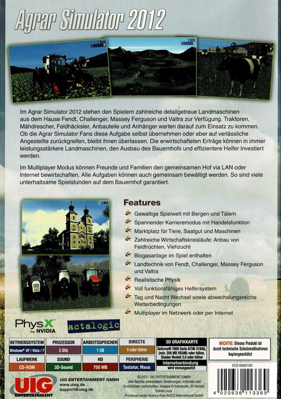 Back Cover for Agricultural Simulator 2012 (Windows)