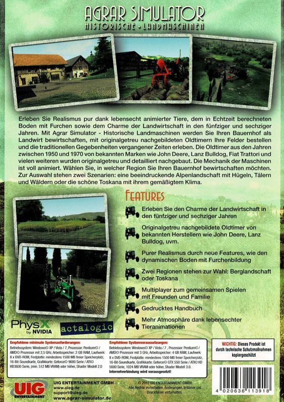 Back Cover for Agricultural Simulator: Historical Farming (Windows)