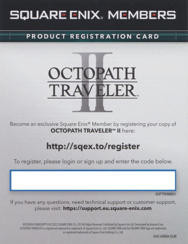 Extras for Octopath Traveler II (Nintendo Switch): Square Enix Registration Flyer - Front