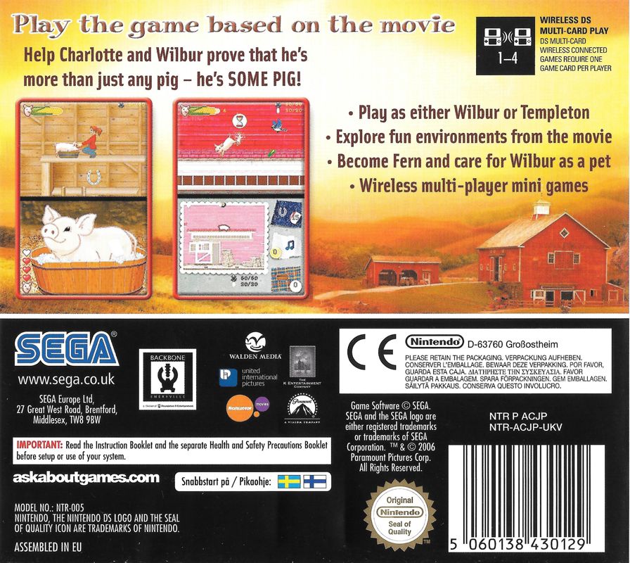 Back Cover for Charlotte's Web (Nintendo DS)