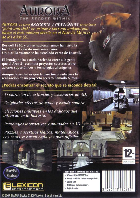Back Cover for Aurora: The Secret Within (Windows)
