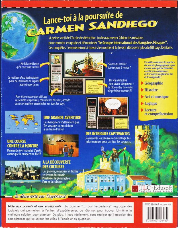 Back Cover for Where in the World is Carmen Sandiego? (CD-ROM) (Windows and Windows 3.x)