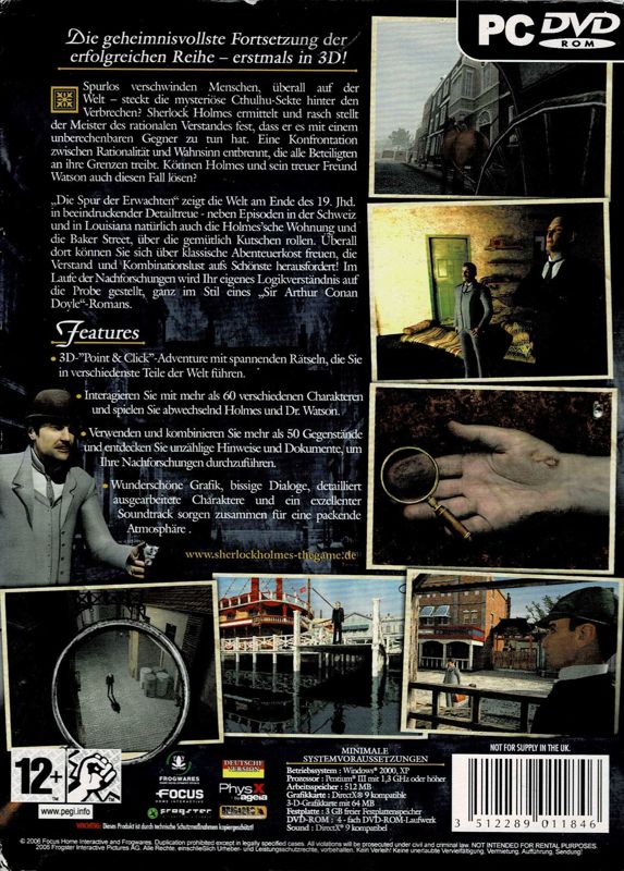 Back Cover for Sherlock Holmes: The Awakened (Windows)