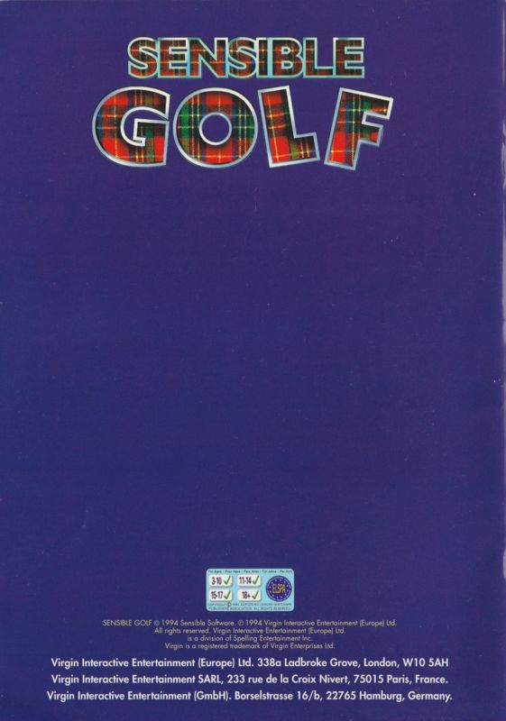 Manual for Sensible Golf (Amiga): Back